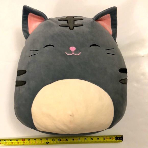 Squshmallows Cat Gray Cream Pink Embroidered nose Dark Gray detail Tail Excellen - Picture 3 of 8